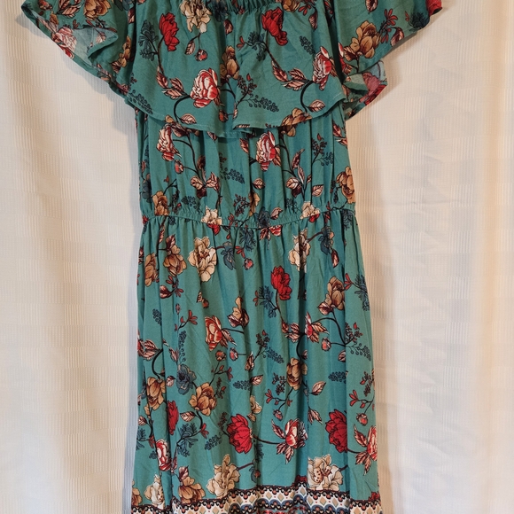 Justified Teal Floral Ruffle Dress - Picture 3 of 4